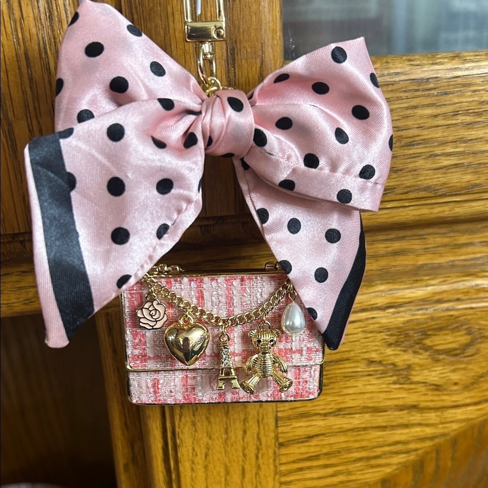 Pink Polka Dot Bow purse with Charms